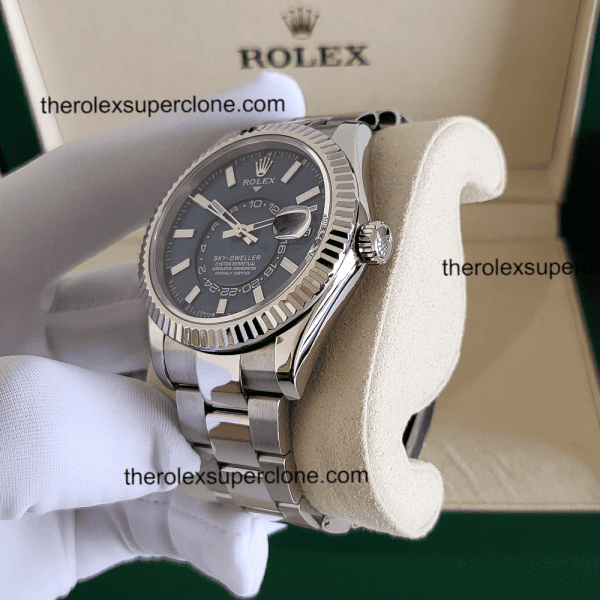 Rolex Sky-Dweller 1:1 Super Clone Oystersteel and White Gold Bright Blue Dial 9002 Swiss Movement Replica Watch Ref-336934