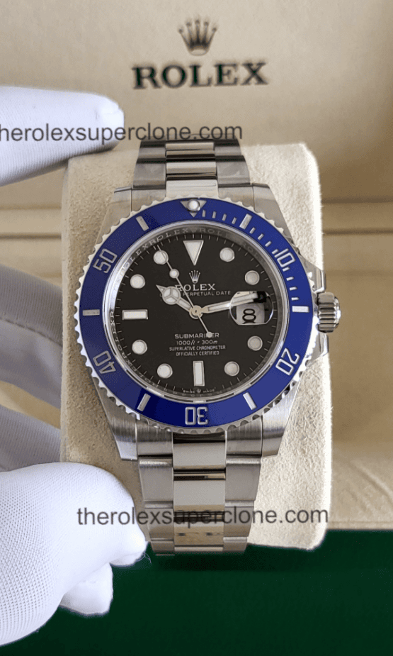 Rolex Submariner Date 1:1 Super Clone 18kt White Gold Black Dial with Blue Ceramic Bezel 3235 Swiss Movement Replica Watch Ref-126619LB