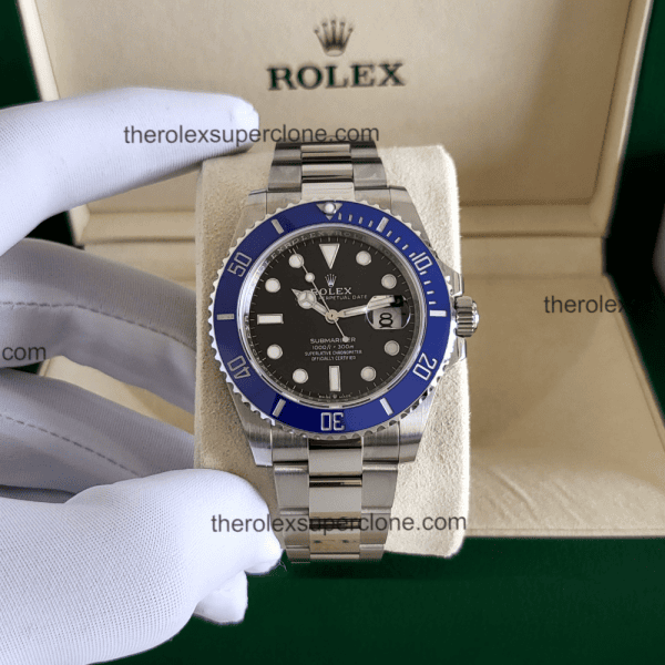 Rolex Submariner Date 1:1 Super Clone 18kt White Gold Black Dial with Blue Ceramic Bezel 3235 Swiss Movement Replica Watch Ref-126619LB