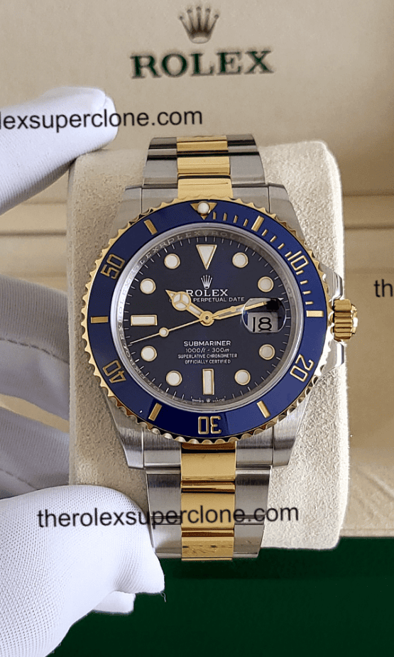 Rolex Submariner Date 1:1 Super Clone 2-Tone Royal Blue Dial 3235 Swiss Movement Replica Watch Ref-126613LB