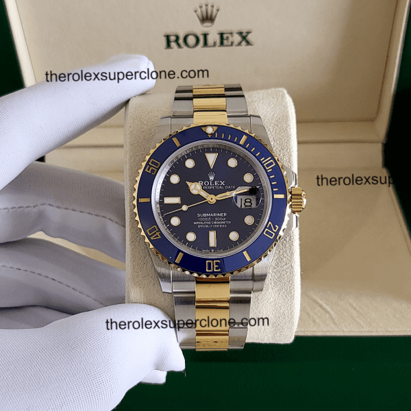 Rolex Submariner Date 1:1 Super Clone 2-Tone Royal Blue Dial 3235 Swiss Movement Replica Watch Ref-126613LB