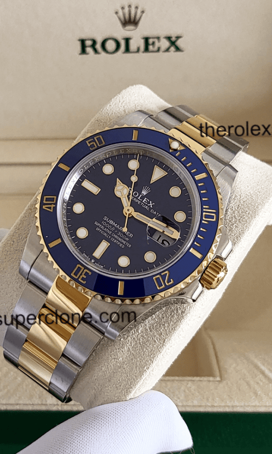 Rolex Submariner Date 1:1 Super Clone 2-Tone Royal Blue Dial 3235 Swiss Movement Replica Watch Ref-126613LB