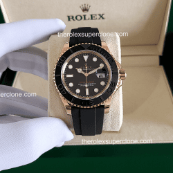 Rolex Yacht-Master 1:1 Super Clone Everose Gold Oysterflex Intense Black Dial 3235 Swiss Movement Replica Watch Ref-126655