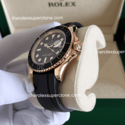 Rolex Yacht-Master 1:1 Super Clone Everose Gold Oysterflex Intense Black Dial 3235 Swiss Movement Replica Watch Ref-126655