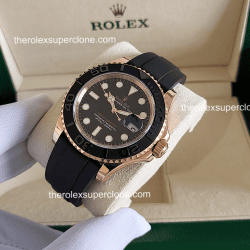 Rolex Yacht-Master 1:1 Super Clone Everose Gold Oysterflex Intense Black Dial 3235 Swiss Movement Replica Watch Ref-126655