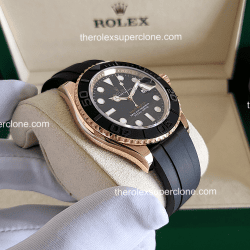 Rolex Yacht-Master 1:1 Super Clone Everose Gold Oysterflex Intense Black Dial 3235 Swiss Movement Replica Watch Ref-126655