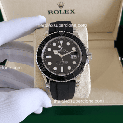 Rolex Yacht-Master 1:1 Super Clone White Gold Oysterflex Intense Black Dial 3235 Swiss Movement Replica Watch Ref-126655