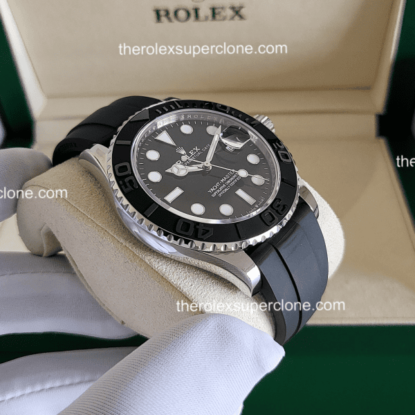 Rolex Yacht-Master 1:1 Super Clone White Gold Oysterflex Intense Black Dial 3235 Swiss Movement Replica Watch Ref-126655