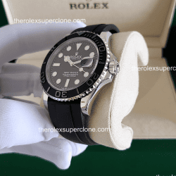 Rolex Yacht-Master 1:1 Super Clone White Gold Oysterflex Intense Black Dial 3235 Swiss Movement Replica Watch Ref-126655