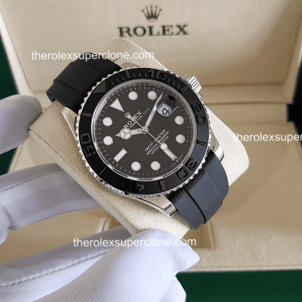 Rolex Yacht-Master 1:1 Super Clone White Gold Oysterflex Intense Black Dial 3235 Swiss Movement Replica Watch Ref-126655