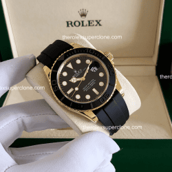 Rolex Yacht-Master 1:1 Super Clone Yellow Gold Oysterflex Black Dial 3235 Swiss Movement Replica Watch Ref-226658