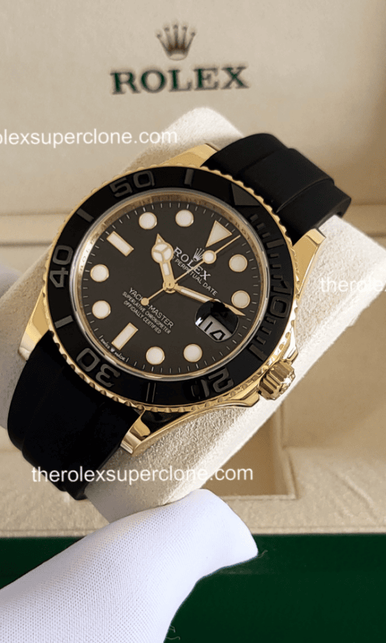 Rolex Yacht-Master 1:1 Super Clone Yellow Gold Oysterflex Black Dial 3235 Swiss Movement Replica Watch Ref-226658