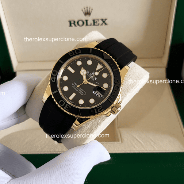 Rolex Yacht-Master 1:1 Super Clone Yellow Gold Oysterflex Black Dial 3235 Swiss Movement Replica Watch Ref-226658