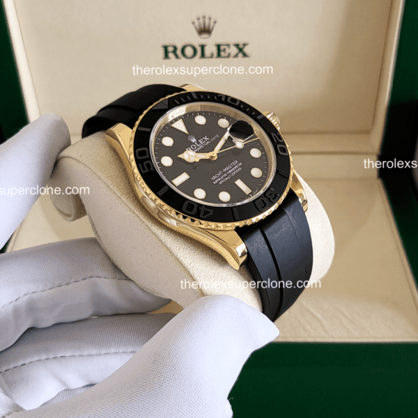 Rolex Yacht-Master 1:1 Super Clone Yellow Gold Oysterflex Black Dial 3235 Swiss Movement Replica Watch Ref-226658