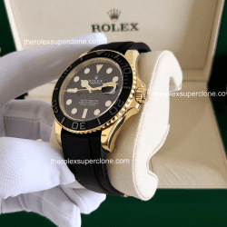 Rolex Yacht-Master 1:1 Super Clone Yellow Gold Oysterflex Black Dial 3235 Swiss Movement Replica Watch Ref-226658