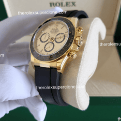 Rolex Cosmograph Daytona 1:1 Super Clone 18kt Yellow Gold Oysterflex Golden Dial 4131 Swiss Movement Replica Watch Ref-126518LN